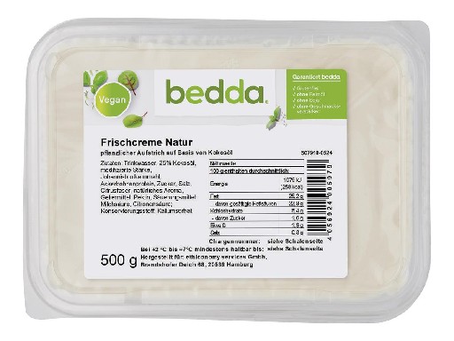 Bedda Vegane Frischcreme Natur 400g