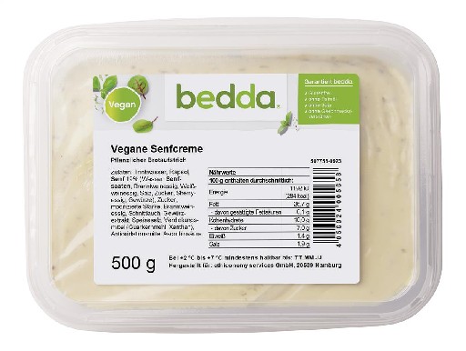 BEDDA VEGANE SENFCREME (244) 500G SCHALE  Bedda Vegane Senfcreme 500g