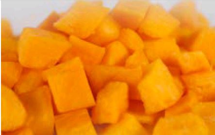 HOKKAIDO KÜRBIS WÜRFEL OHNE SCHALE 20 MM (72) 1KG Hokkaido Kürbis Würfel ohne Schale 20 mm 1  kg 