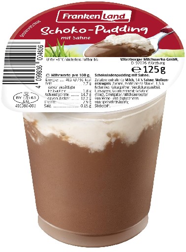Frankenland Pudding Schoko mit Sahne 20x125g