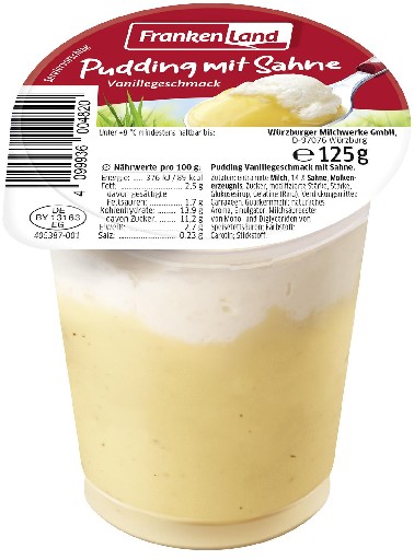 Frankenland Pudding Vanille mit Sahne 20x125g
