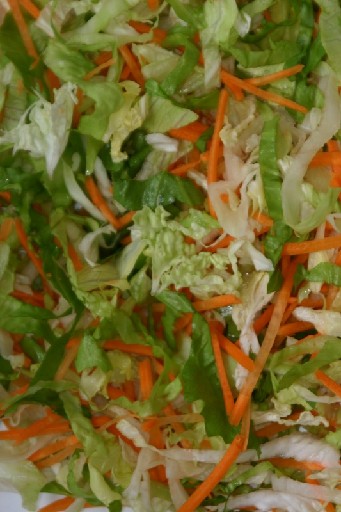 MISCHSALAT RUMBA (33) 1 KG BEUTEL 50% Chinakohl, 15% Eisberg, 10% Endivie in 10mm Streifen + 25% Möhren in 3mm Streifen Mischsalat Rumba 1kg