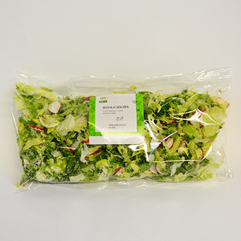 MISCHSALAT SENIOREN (72) 1,0 KG In Streifen je 30% Eisberg und Frisee, desweiteren je 20% Radieschenscheiben und Gurkenscheiben ohne Schale Mischsalat Senioren 1kg
