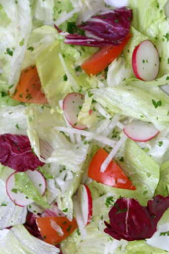 MISCHSALAT BOOGIE (72) 1,0 KG 45% Eisbergstreifen, 15% Tomatenachtel ohne Kelch, 15% Rettichstreifen, 13%Radieschenscheiben, 10% Radicchiostreifen, 2% Petersilie gehackt Mischsalat Boogie 1kg