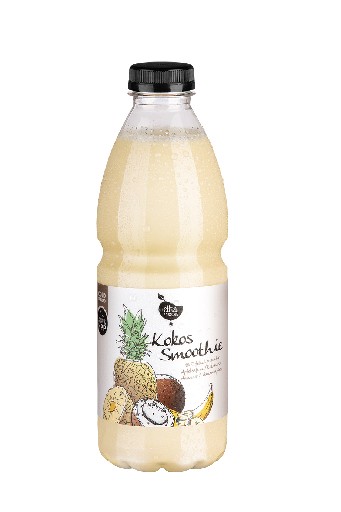 ELKA KOKOS SMOOTHIE (538) 1L FLASCHE 100% frisch gepresster Apfelsaft mit Kokosnuss-, Ananas- & Bananenpüree Elka Kokos Smoothie 1L Flasche