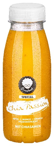 GRANDMADE SMOOTHIE CHIA PASSION (538) 6X250ML KARTON Apfel-, Mango-, Orangen- und Passionsfruchtsaft mit Vhiasamen Grandmade Smoothie Chia Passion 6x250ml