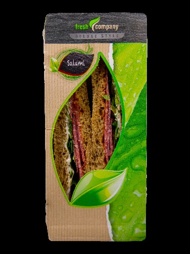 SANDWICH DELUXE ITAL. SALAMI 150G FC (247) Körnerharmonie, Pfeffermayonnaise, Mailänder Salami, Grillgemüse (Paprika, Zucchini), Endiviensalat Sandwich Deluxe Style Ital. Salami 150g