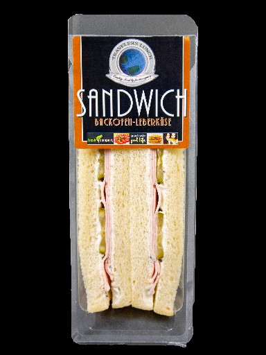 *WS* 4X135G TRAVELLERS SANDWICH LEBERKÄSE (521) Weizenbrot, Pfeffermayonnaise, Leberkäse, Gewürzgurke Travellers Sandwich Leberkäse 4x135g