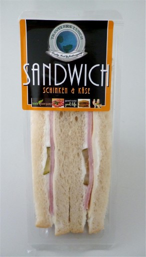 *WS* 4X135G TRAVELLERS SANDWICH SCHINKEN & KÄSE (521) Weizenbrot, Mayonnaise, Schinken, Gouda, Gewürzgurke Travellers Sandwich Schinken & Käse 4x135g