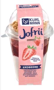 JOFRII ERDBEER & KNUSPERMÜSLI (355) 3X285G Joghurterzeugnis mit Erdbeergrütze und Kokos-Knuspermüsli Jofrii Erdbeer & Knuspermüsli 3x285g