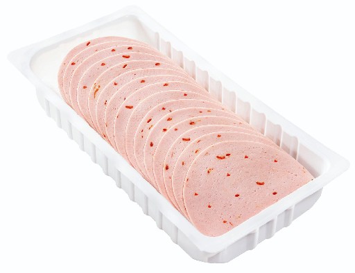 *FW* MORTADELLA MIT PAPRIKA GESCHNITTEN (382) 500G Kaliber ca. 100mm - 42 Scheiben Mortadella mit Paprika geschnitten 500g