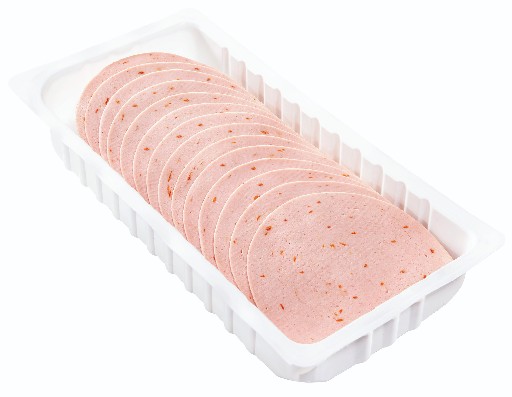 *FW* GEFLÜGEL MORTADELLA  MIT PAPRIKA GESCHNITTEN (382) 500G Kaliber ca. 105 - 42 Scheiben Geflügel Mortadella mit Paparika geschnitten 500g
