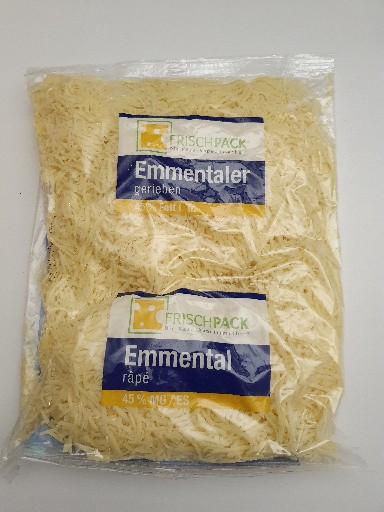 EMMENTALER 45% GERIEBEN 1KG Frischpack (58) Emmentaler gerieben 45% 1kg 2-3mm
