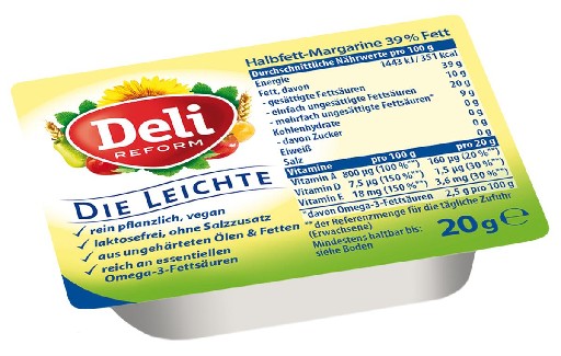 Deli Reform Margarine Die Leichte 39% Portionen 120x20g 
