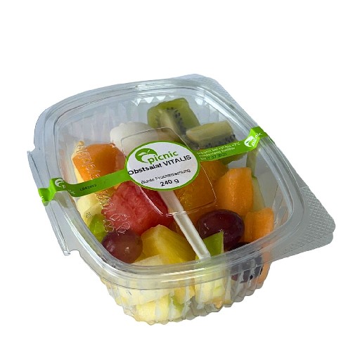 PIC FRUCHTSALAT VITALIS 6 X 240G (33) roter + grüner Apfel, Cantaloup + Honig + rote Wassermelone, Orangen, blaue Trauben, Kiwi und Ananas PIC Fruchtsalat Vitalis 6x240g