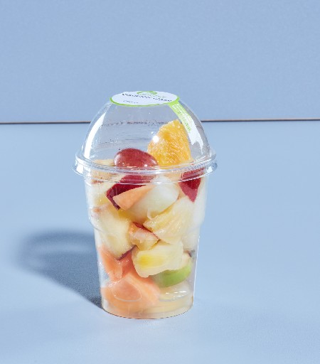PIC OBSTSALAT OASE 8 X 150G (33) roter + grüner Apfel, Orange, Cantaloup + Honigmelone, blaue Trauben und Ananas Obstsalat Oase 8x150g